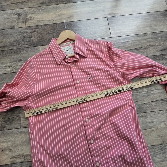 Hollister Cal. Men's Salmon Color 💯 Cotton Striped Button Up Long Sleeve Shirt - Picture 9 of 12